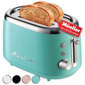 Torradeira Elétrica Retrô 2 Fatias com 7 Níveis de Tostagem em Aço Inoxidável, 110V, Mueller, Azul