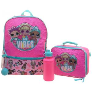 Mochila Escolar Infantil 40cm L.O.L. Surprise 4 Peças com Lancheira para Crianças, Rosa