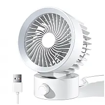 Ventilador de Mesa USB KinYiLO Branco, Fluxo de Ar Stepless Ajustável, Silencioso <35dB, 3 Lâminas, Potência 5W, 5V, Modelo LLD-F87