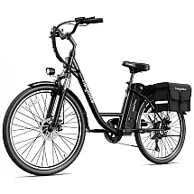Bicicleta Elétrica Heybike Cityscape, 350W, 64km de Autonomia, Rodas 26", Câmbio 7V, Quadro Step-Through, Retrô Urbana com Bagageiro – Preta