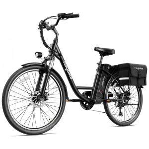 Bicicleta Elétrica Heybike Cityscape, 350W, 64km de Autonomia, Rodas 26", Câmbio 7V, Quadro Step-Through, Retrô Urbana com Bagageiro – Preta