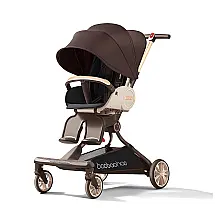 Carrinho de Bebê Dobrável com Design Giratório 360 °, Cesto de Armazenamento e Dossel à Prova d'água, BAKISU, Marrom