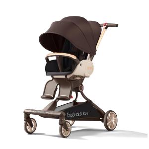 Carrinho de Bebê Dobrável com Design Giratório 360 °, Cesto de Armazenamento e Dossel à Prova d'água, BAKISU, Marrom