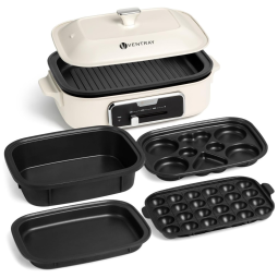 Panela Elétrica Antiaderente Multifuncional com 5 Placas Removíveis, 110V 1200W, Ventray, Bege