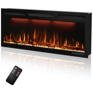 Lareira Elétrica de Embutir A44x114L com Controle Remoto, Moldura Ultra Estreita e Efeito de Chama Múltipla, 110V 1500W, Dreamflame, Preta