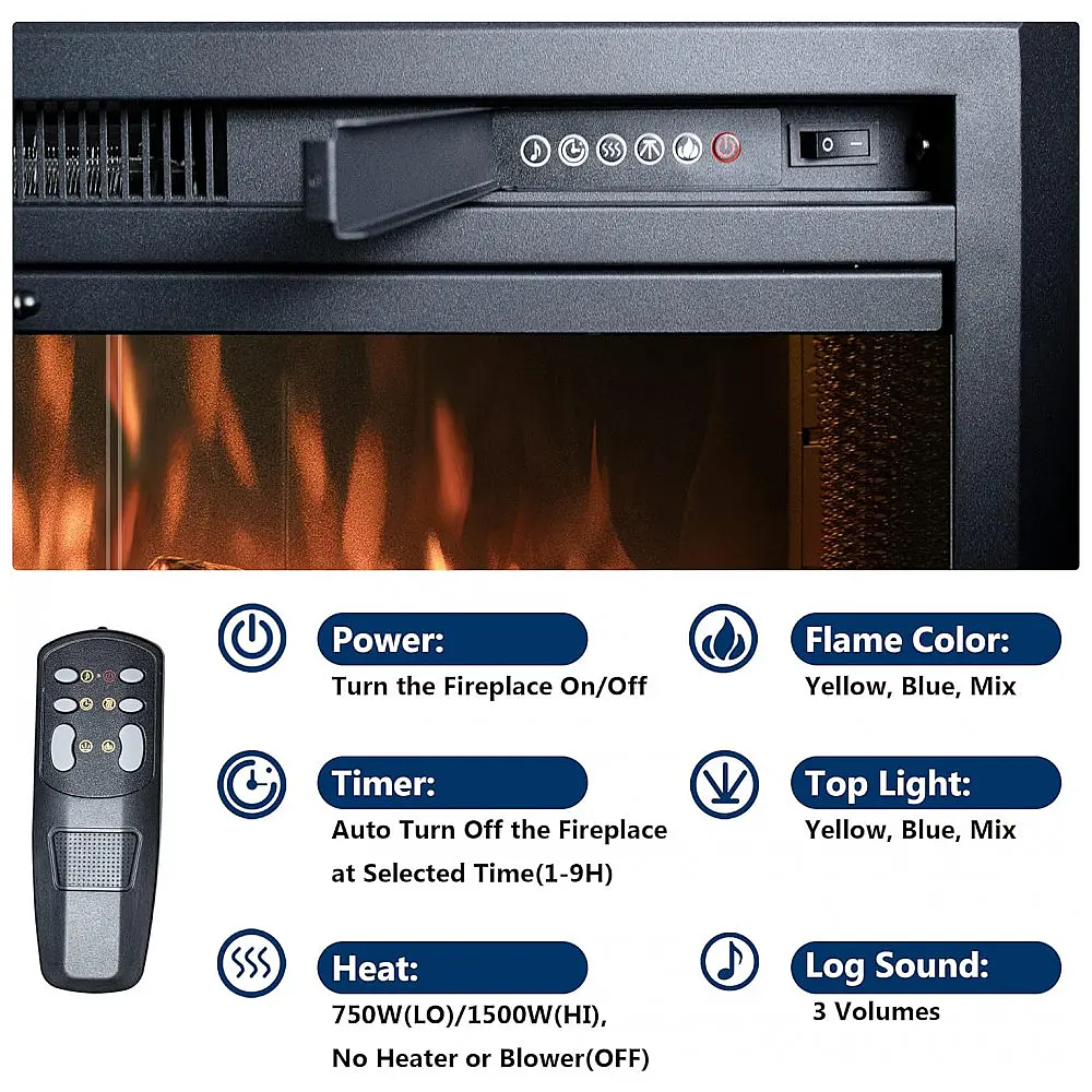 Lareira Elétrica Velaychimney 90x54cm 1500W Chamas LED Som Embutir 110V — foto 3