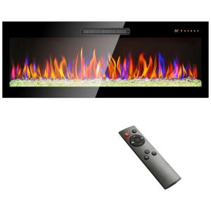 Lareira Elétrica de Embutir A47x152L com Vidro Temperado, Chamas Multicolorida e Luz LED, 110V, Oriental eLife, Preta