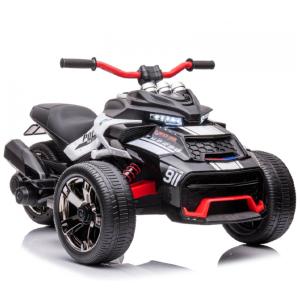 Moto Elétrica Triciclo Infantil com Pneu EVA Polimerizado de Plástico com Borracha, Luzes LED e Música, 24V, POSTACK, Preto