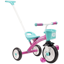 Triciclo Infantil com Alça para os Pais e Cesto para Crianças de 1 a 6 anos, GOMO, Rosa e Azul
