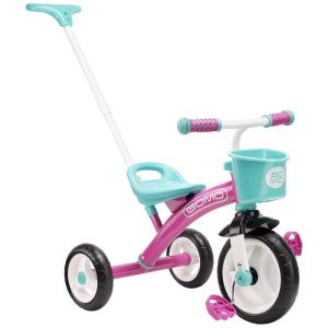 Triciclo Infantil com Alça para os Pais e Cesto para Crianças de 1 a 6 anos, GOMO, Rosa e Azul