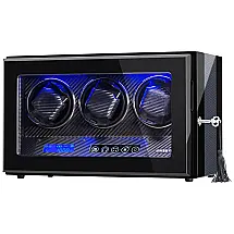 Caixa, Estojo Rotativo Automático para Relógios com Luz e Painel de Controle, 3 Lugares, JINSVICO JV 30 NEW, Preto