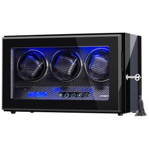 Caixa, Estojo Rotativo Automático para Relógios com Luz e Painel de Controle, 3 Lugares, JINSVICO JV 30 NEW, Preto