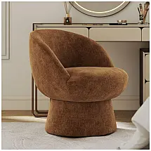 Poltrona Giratória 360° Hyfirm Chenille Marrom Barril Redonda Estofada Espuma Sala Quarto Modelo 9918