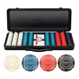 Maleta de Poker 500 Peças com Fichas sem Numeração em Cerâmica e Revestimento Alemão de Alta Qualidade, SLOWPLAY, Preta