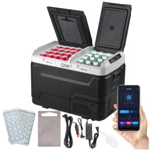 Geladeira Portátil 42L com Temperatura Dupla e Controle via APP, 00 240V AC 12V 24V DC, QNK, Preto