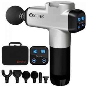 Cryotex Massageador Pistola Elétrico Profissional Sem Fio 6 Acessórios e 30 Velocidades, Cinza