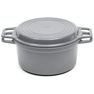 Panela de Ferro Fundido 7 Litros Forno Holandês com Tampa que serve como Grelha, MISEN, Cinza