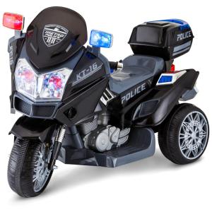 Moto Elétrica Policial Infantil 6V com Luzes e Sons, KID TRAX KT1244I, Preto