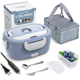 Marmita Elétrica Portátil 1,5L com Recipiente de Aço Inoxidável, 12V 110V, Herrfilk, Azul