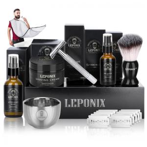 Kit para Barba Profissional Portátil com Cera e Pente, 6 Itens, LEPONIX, Preto