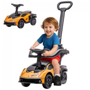 Carrinho de Passeio Infantil 2 em 1 com Buzina, Compartimento Sob o Assento, Som e Volante para Crianças, Aosom, Laranja