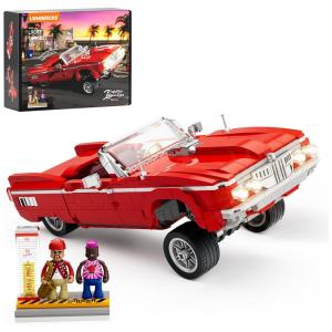 Conjunto de blocos de montar Lumibricks Low Rider Big Red carro vermelho com iluminação LED, 969 peças