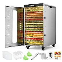 Desidratador de Alimentos BriSunshine 20 Bandejas Aço Inoxidável Comercial 1600W Timer 24h 110V