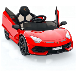 Carro Elétrico Infantil a Bateria com Controle Remoto, 2 Velocidades, Som, Faróis LED e Portas Hidráulicas, 12V, Hetoy Lamborghini, Vermelho