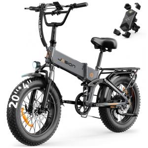 Bicicleta elétrica dobrável Jasion X-Hunter branca alpine, 20x4, 1400W pico, bateria 48V 13Ah, 7 marchas, suspensão dupla, 110V
