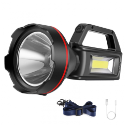 Lanterna LED Recarregável, 16 Horas de Ação e Carregamento USB, SUNPRO, Preta