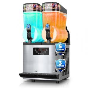 Máquina de Frozen Commercial Slushy 24L, Aço Inoxidável, 15L x 2, para Margaritas e Smoothies, 25 Minutos para Servir,FOHERE