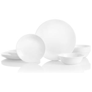 Aparelho de Jantar Corelle Vitrelle 18 Peças para 6 Pessoas, Vidro Triplo Resistente a Rachaduras e Leve, Pratos e Tigelas Redondas