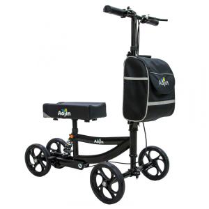Andador de Joelho Direcionável até 136 kg com Bolsa de Transporte, Aojin, Preto