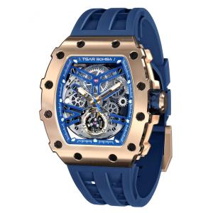 Relógio Automático Mecânico Luxo TSAR BOMBA Quadrado Movimento Japonês Impermeável 50m Correa Fluorela fluoroelastomero Luminoso