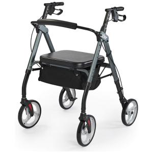 Andador Adulto Idoso com Apoio de Braço, Assento Acolchoado e Cesto, Suporta até 180 kg, ZLER, Cinza