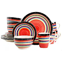 Aparelho de Jantar com 16 Peças em Cerâmica Pintado á Mão, Gibson Home Casa Bella, Colorido