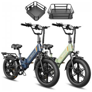Kit 2 bicicletas elétricas dobráveis Jasion X-Hunter ST azul e verde cestos pneus 20x4 motor 750W pico 1400W bateria 48V 13Ah 70 km 110V