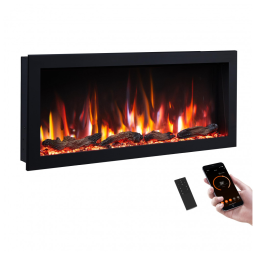 Lareira Elétrica de Embutir A45x107L cm com 9 Cores de Chama, Temporizador, Desligamento de Segurança, Compatível Alexa e Google Assistant