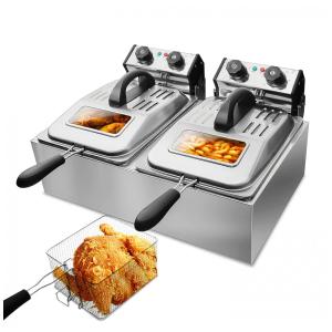 Fritadeira Elétrica Dupla Profissional 12 Litros de Capacidade Total em Aço Inoxidável 2500W, 110v, WANTJOIN WZ SZ001, Prateado