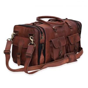 Bolsa de Viagem Masculina Clássica de Couro, C CUERO, Marrom