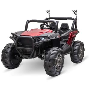 Aosom Carro, Carrinho Elétrico 2 Assentos 12V, com Luzes de LED e Controle Remoto, Vermelho