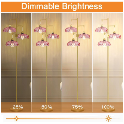 Luminária de piso 3 luzes WLQCWL dourada com cúpulas em vidro âmbar 110V regulável