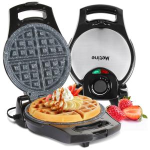 Máquina de Waffle Antiaderente 2 Fatias com Controle de Temperatura, 900W, 110v, METINE, Prateado