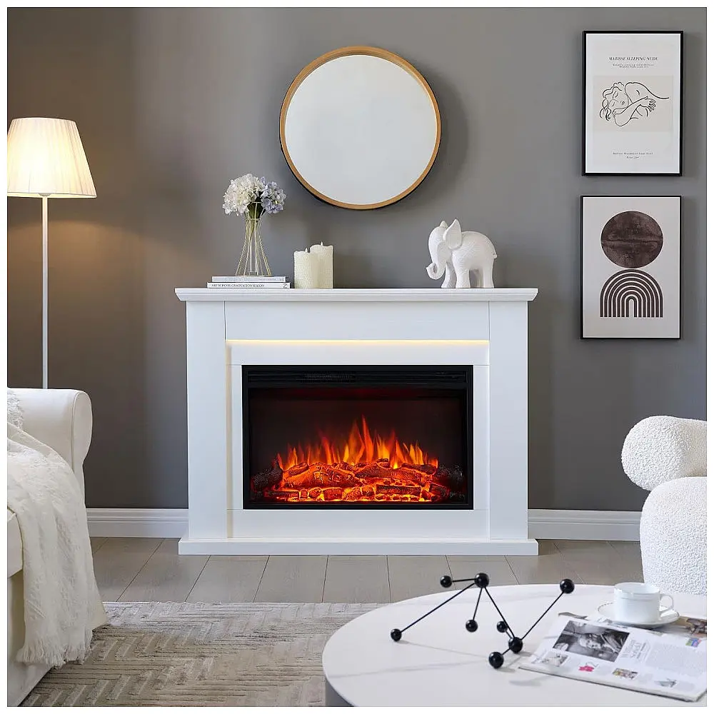 Lareira Elétrica Legend Flame 121x88cm 1500W Chamas LED Mantel Creme 110V — foto 2