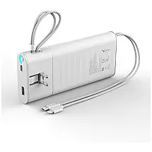 Powerbank Carregador Portátil 20000mAh, Plug de Tomada Escritório Viagem, QC3.0, Branco