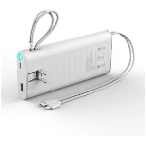Powerbank Carregador Portátil 20000mAh, Plug de Tomada Escritório Viagem, QC3.0, Branco