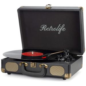 Retrolife R609 Vitrola, Toca Discos Retro 3 Velocidades com Bluetooth e AUX, Preta