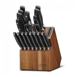 Conjunto de Facas com Bloco de Bancada, Afiador Embutido e Cabo Ergonômico, 18 Peças, Chicago Cutlery, Preto