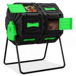 Composteira Rotativa Marcytop Verde Dupla Câmara 170 L, Estrutura em Aço, Polipropileno Resistente – Uso Externo