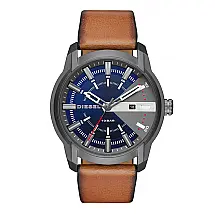 Relógio Masculino Analógico de Quartzo com Pulseira de Couro, Diesel DZ1784, Azul Escuro e Marrom